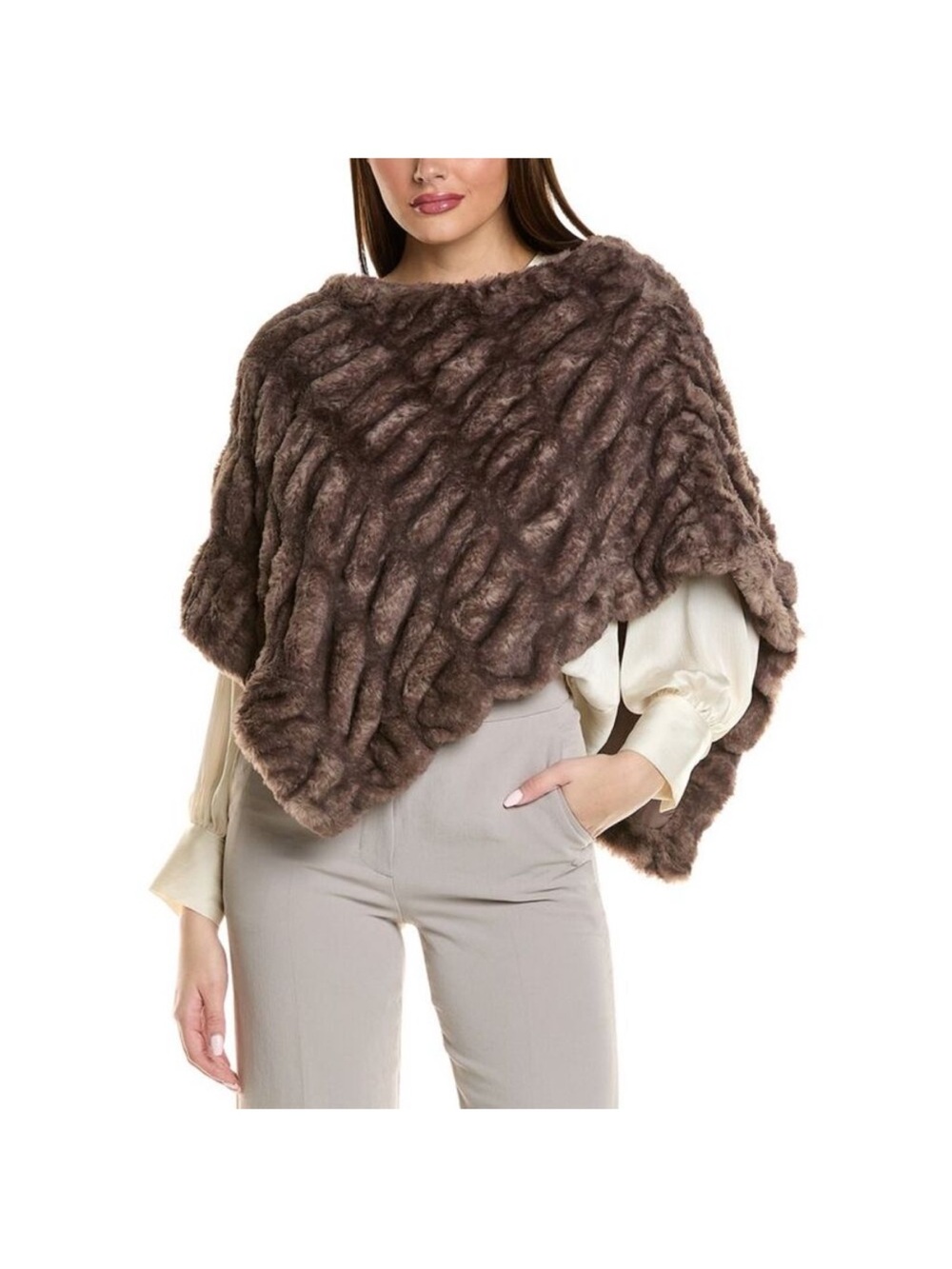 NEW J. McLaughlin Bianco Textured Faux Fur dark brown Poncho One Size Shawl $198